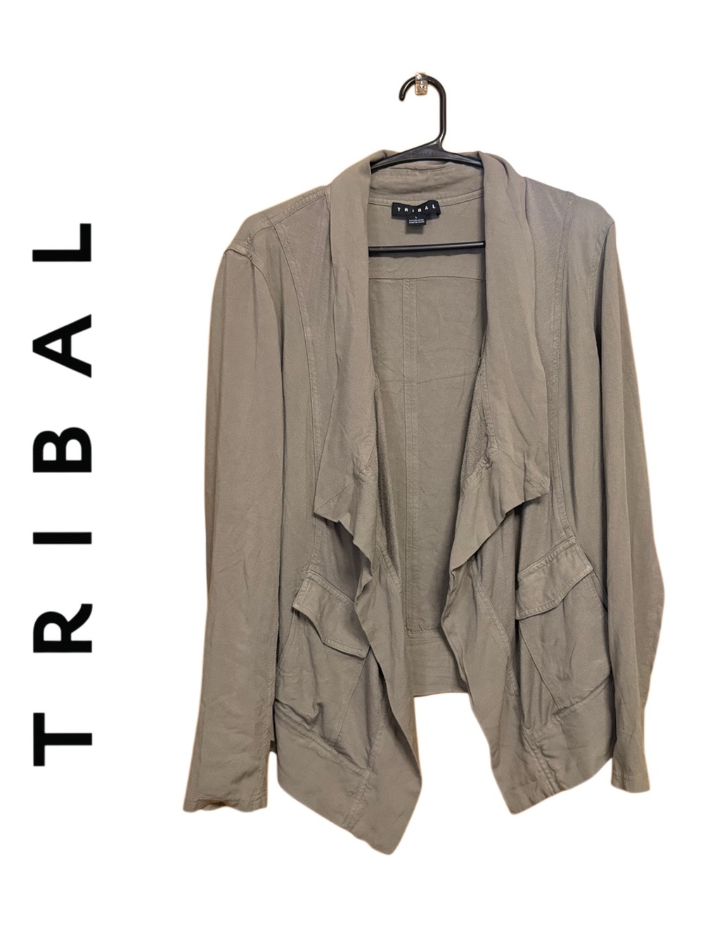🤎✨ Boutique Tribal Waterfall Cardigan Tan Draped Career Chic Jacket L ✨🤎